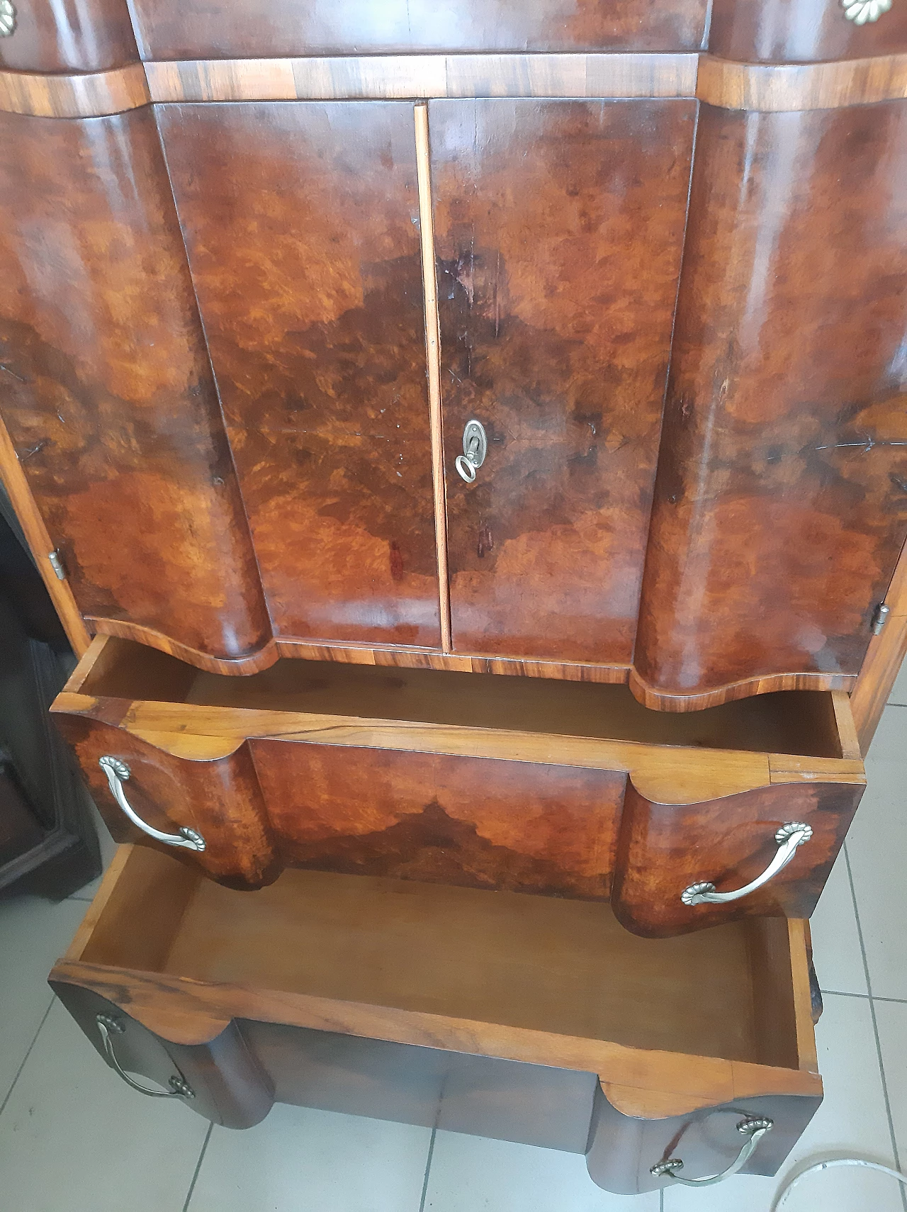 Walnut-root sideboard with marble top, 1950s 8