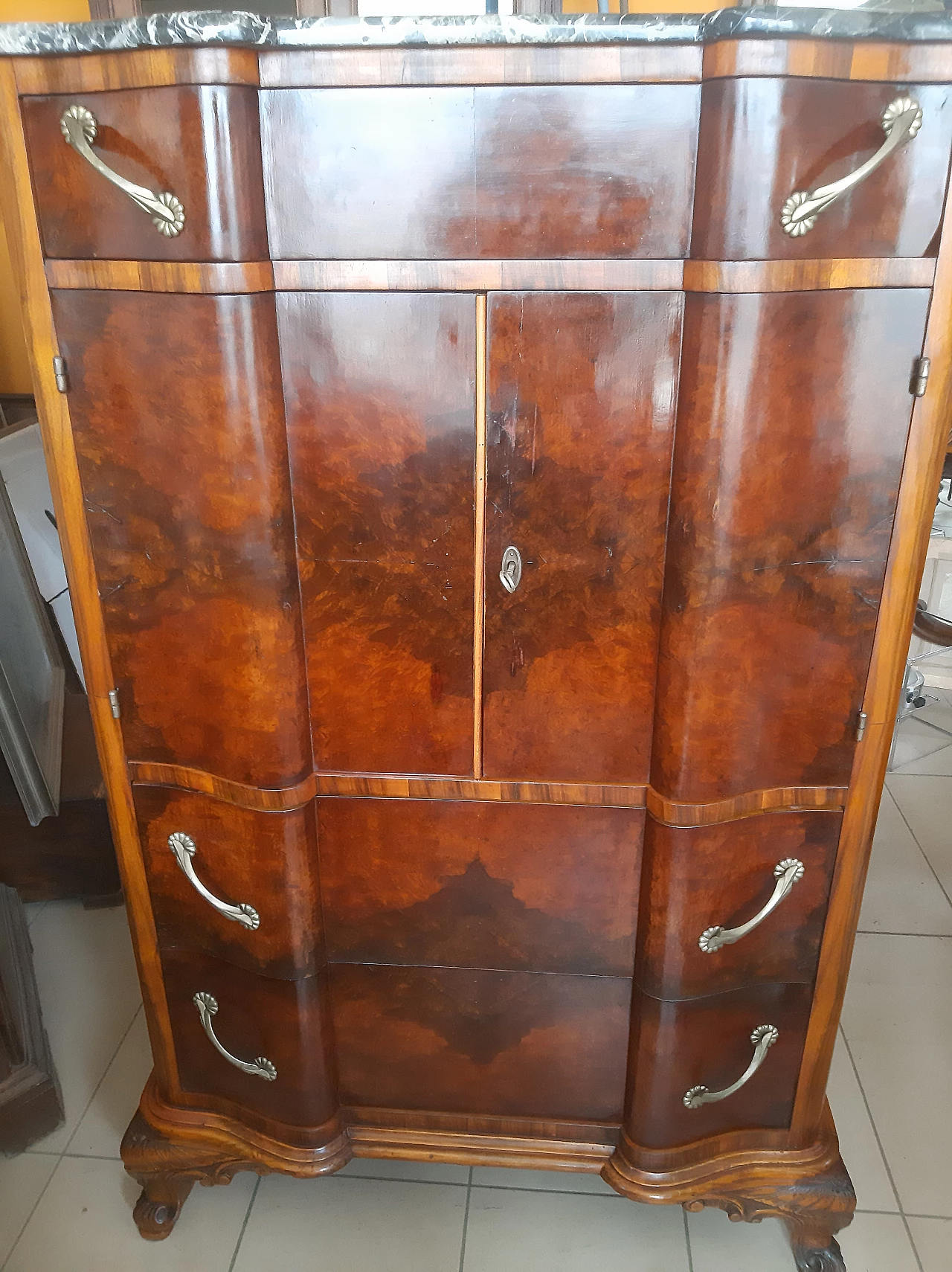Walnut-root sideboard with marble top, 1950s 9