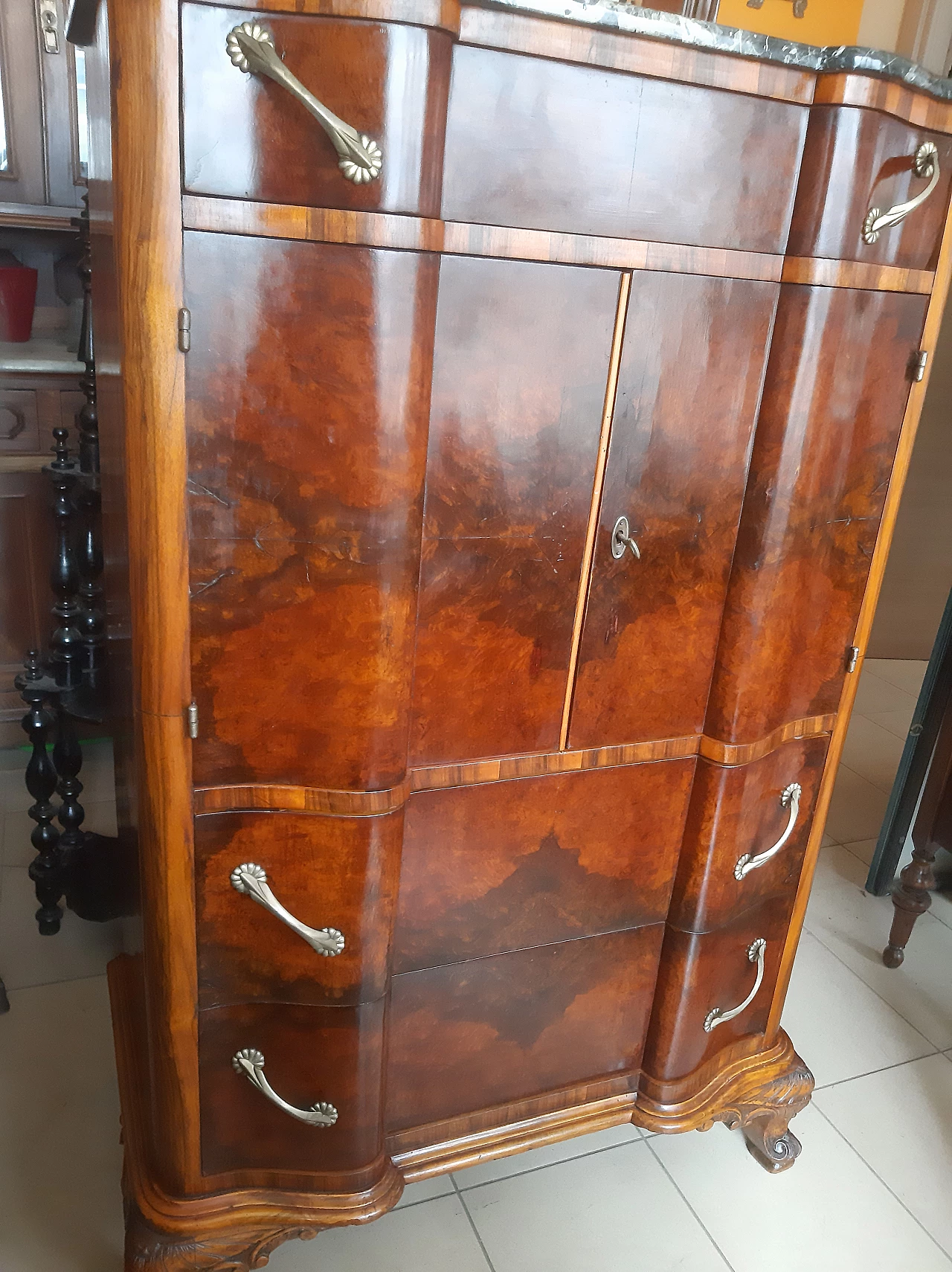 Walnut-root sideboard with marble top, 1950s 13
