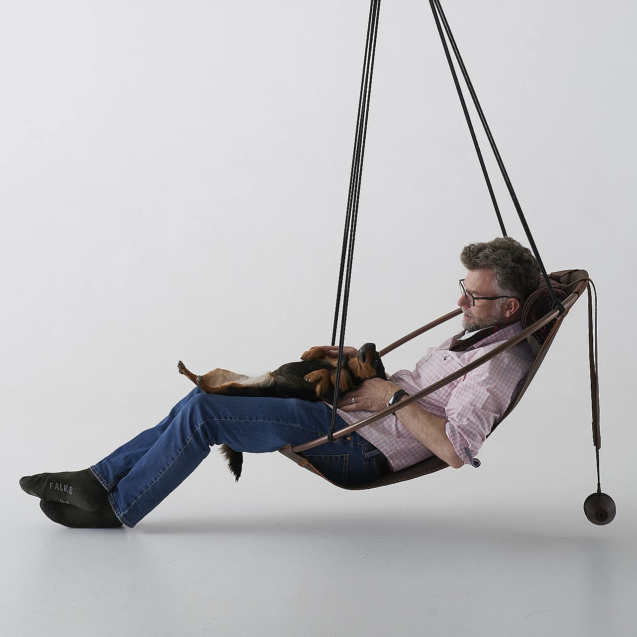 Dark brown leather hanging armchair 6