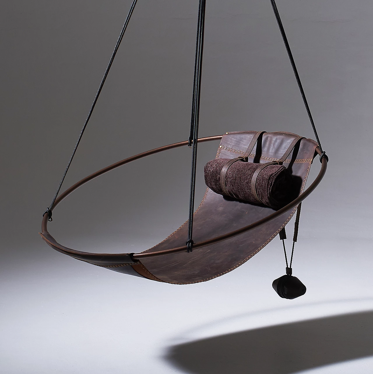 Dark brown leather hanging armchair 9