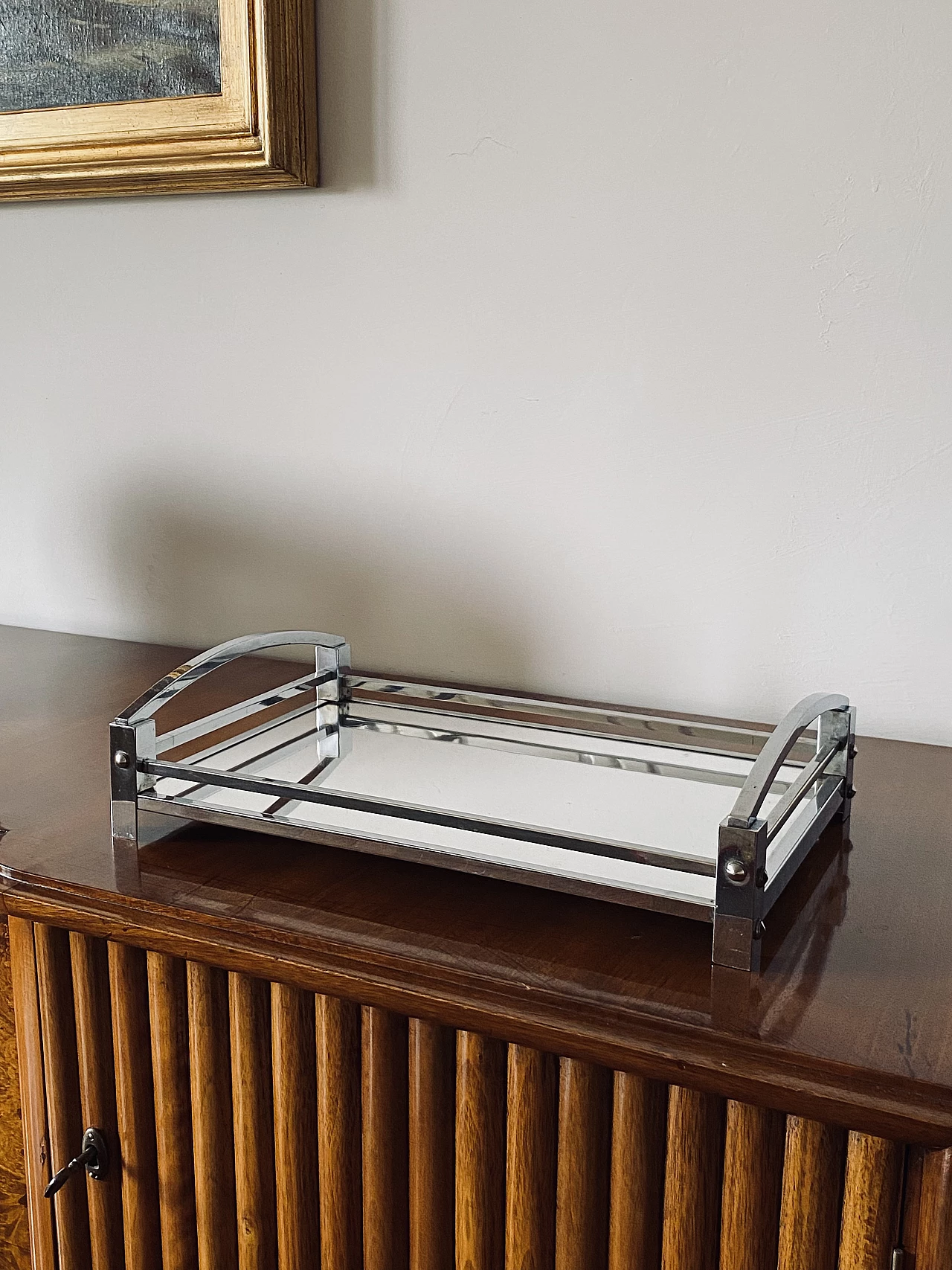 Metal and mirror tray by Jacques Adnet for Maison Adnet, 1950s 7