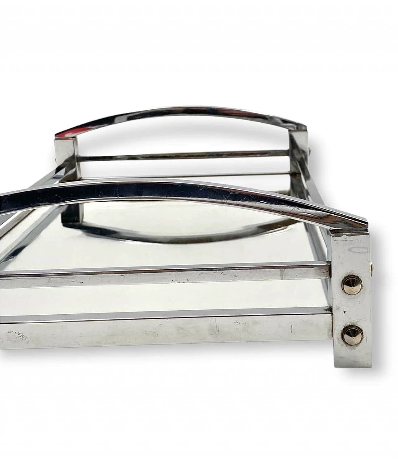 Metal and mirror tray by Jacques Adnet for Maison Adnet, 1950s 13