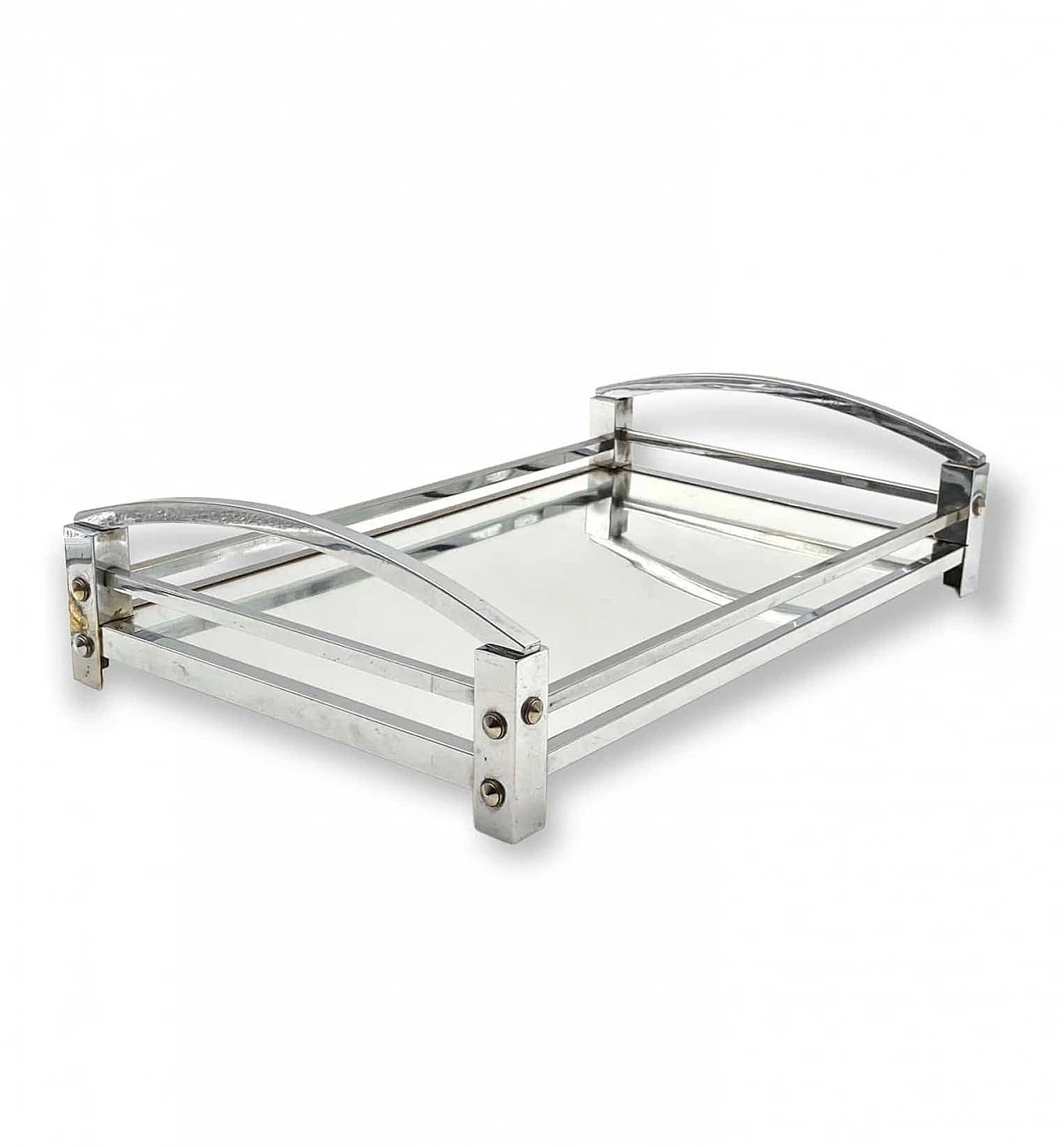 Metal and mirror tray by Jacques Adnet for Maison Adnet, 1950s 14