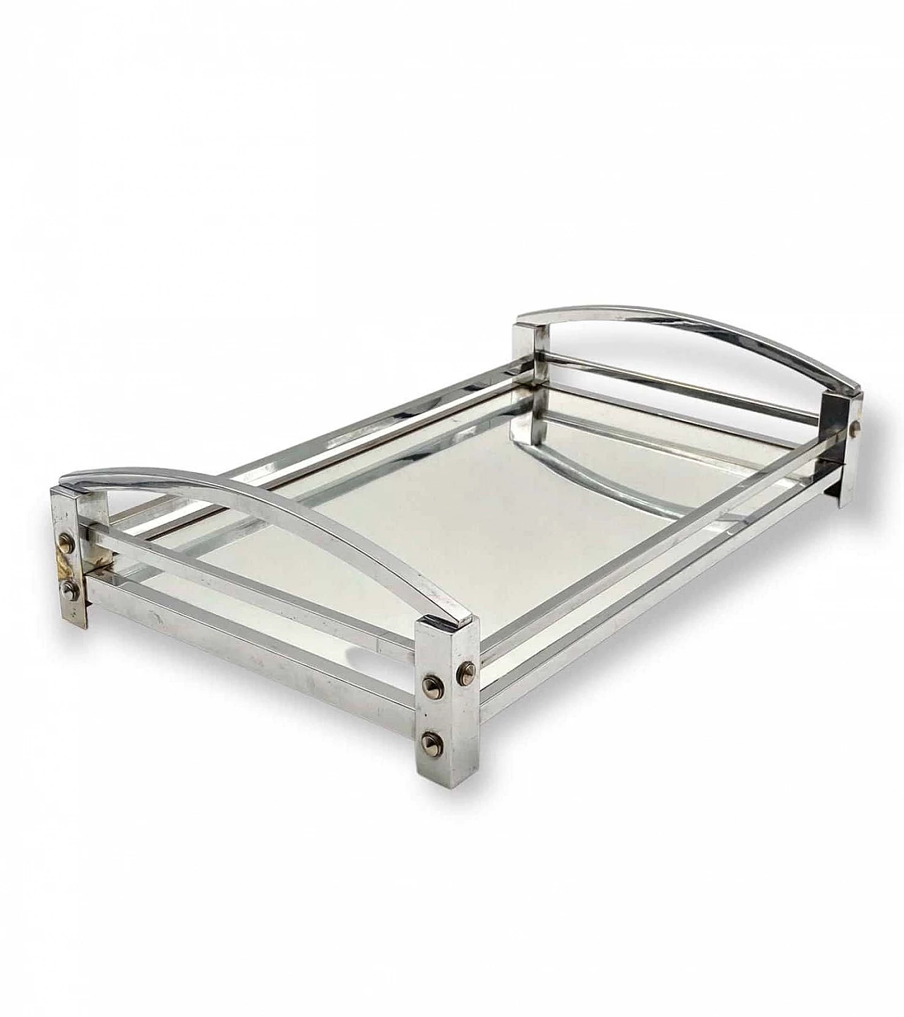 Metal and mirror tray by Jacques Adnet for Maison Adnet, 1950s 15