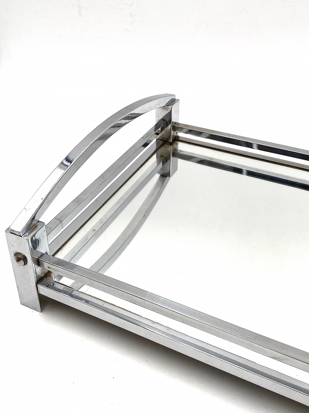 Metal and mirror tray by Jacques Adnet for Maison Adnet, 1950s 18