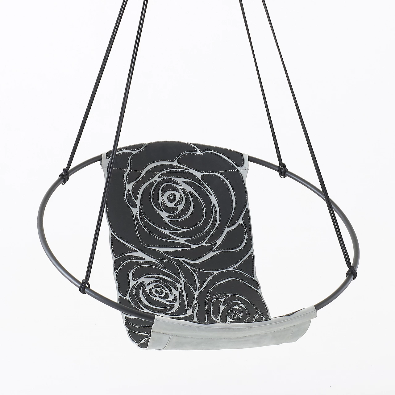 Poltrona sospesa Black Rose in pelle nera e grigia 6