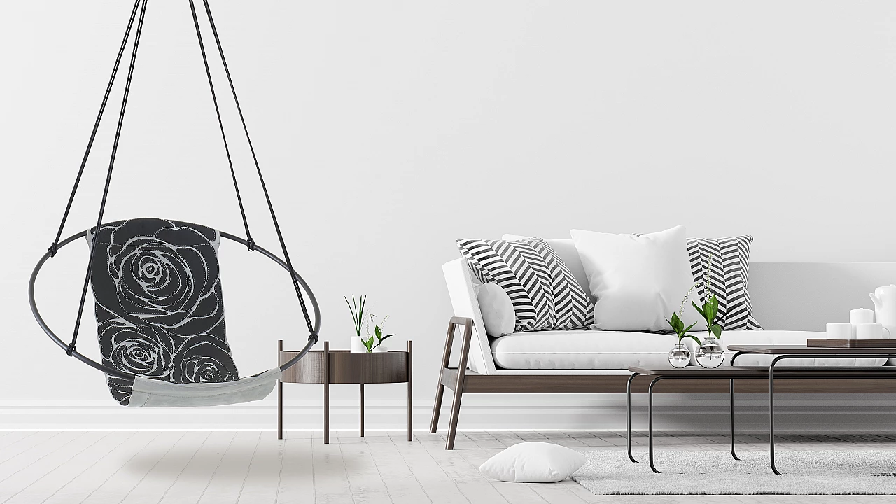 Poltrona sospesa Black Rose in pelle nera e grigia 7