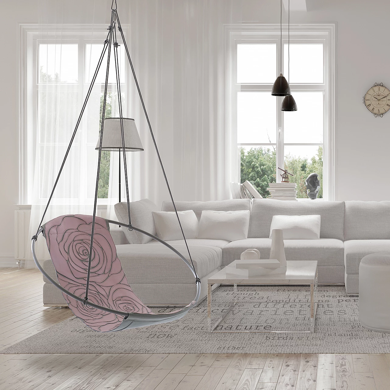Pink Rose real leather hanging chair 5