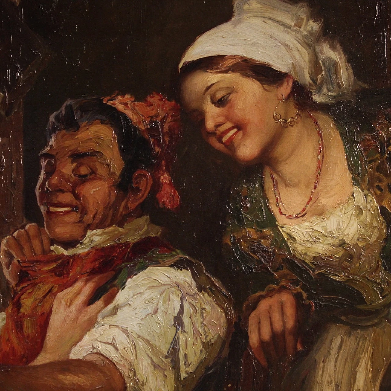 Interior scene with three characters, oil painting on canvas, second half of the 19th century 10