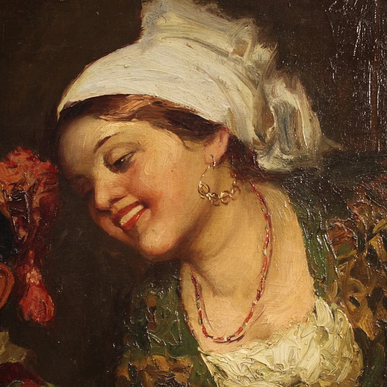 Interior scene with three characters, oil painting on canvas, second half of the 19th century 13