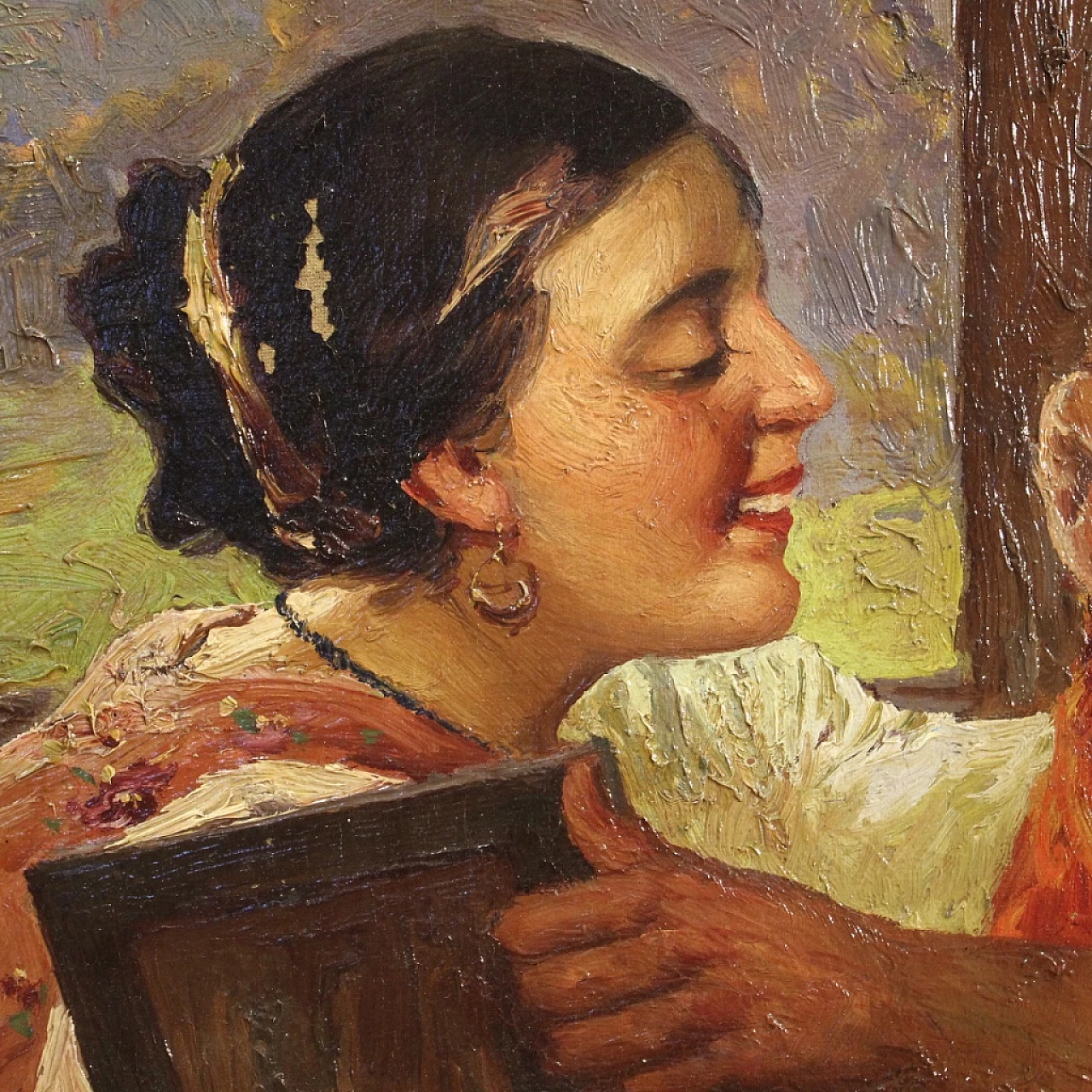 Interior scene with three characters, oil painting on canvas, second half of the 19th century 15