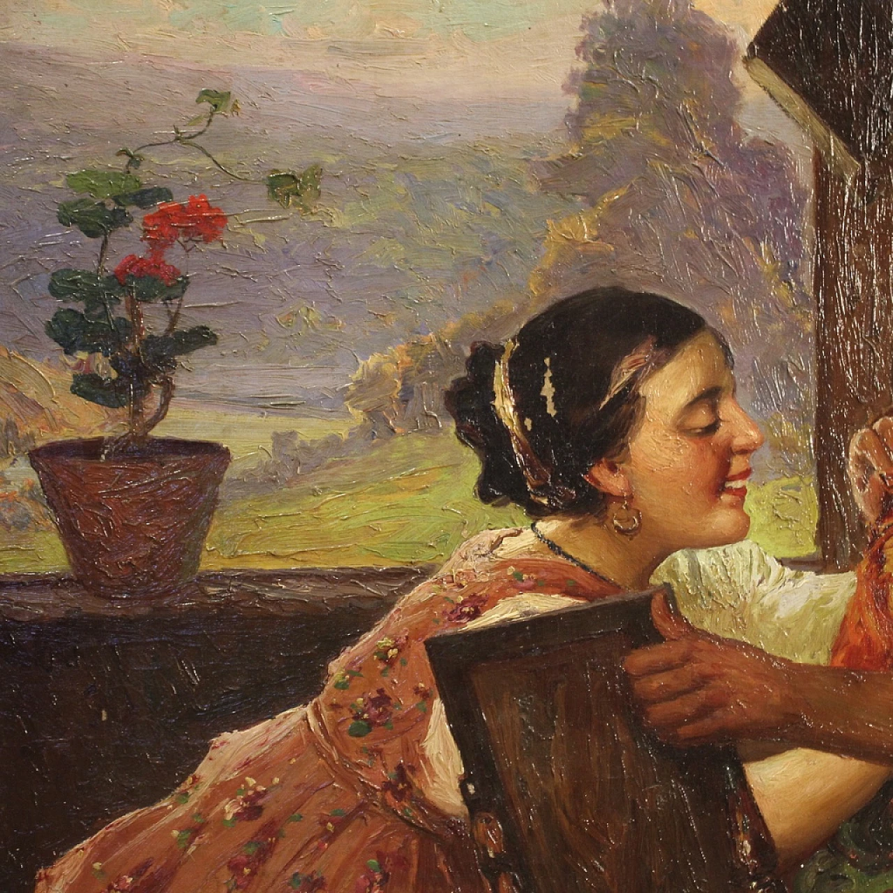 Interior scene with three characters, oil painting on canvas, second half of the 19th century 16