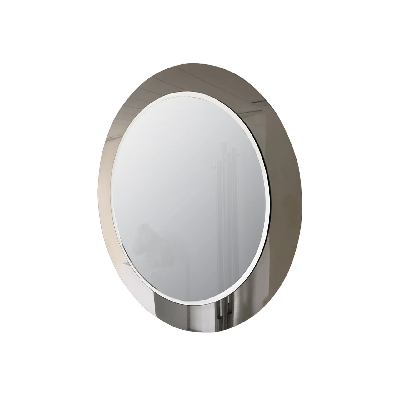 Specchio circolare con fondo in metallo, anni '60 1060299