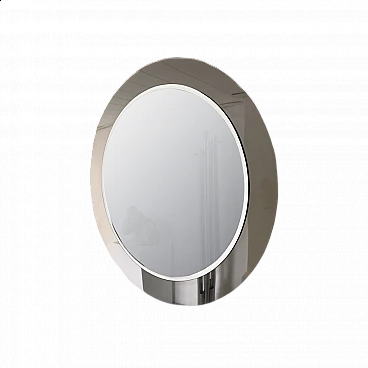 Specchio circolare con fondo in metallo, anni '60