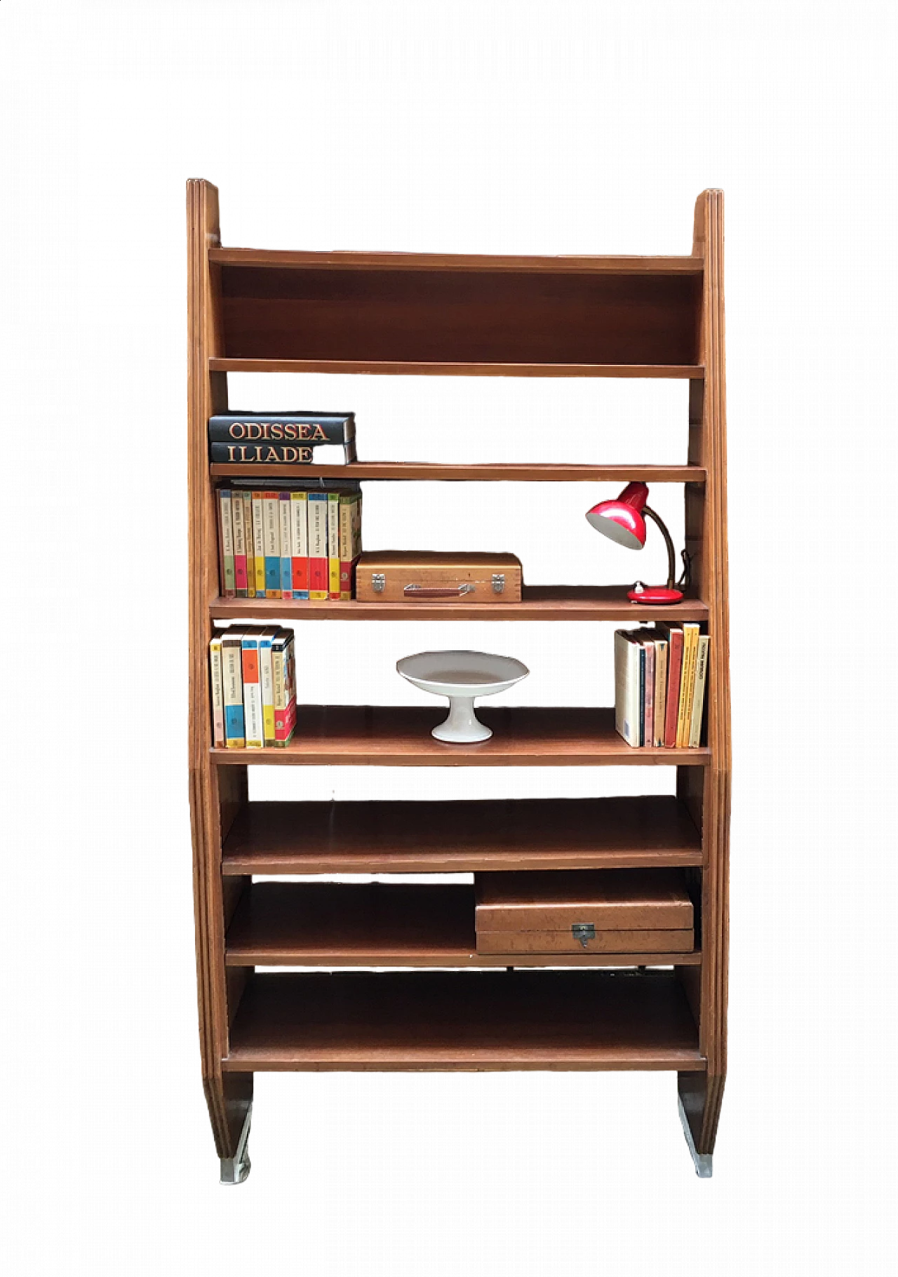 Libreria in legno con piedi in plexiglass ad effetto sospensione, anni '50 11