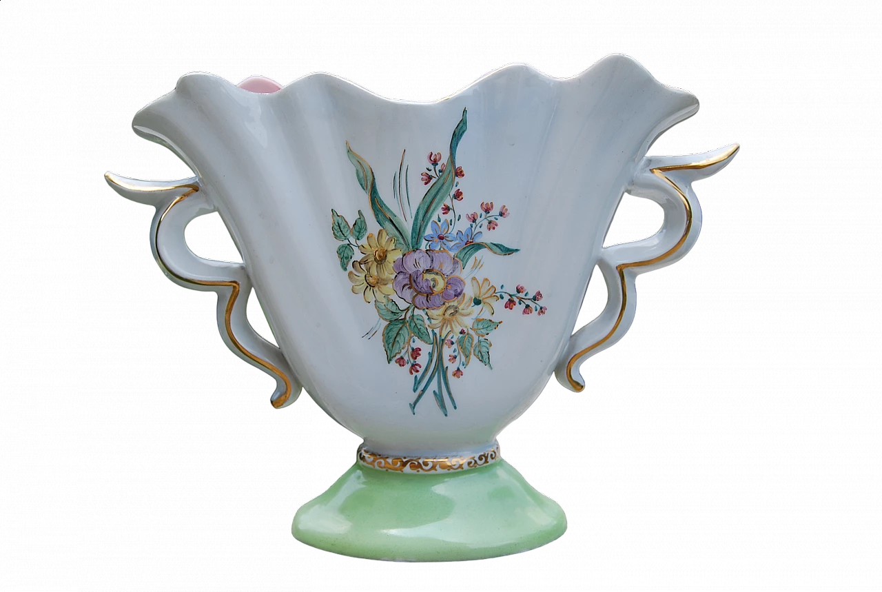 Hand-decorated ceramic vase with floral motifs, 1930s 5