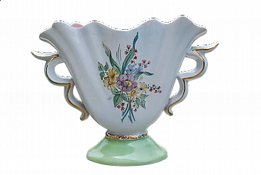 Vaso in ceramica decorato a mano con motivi floreali, anni '30
