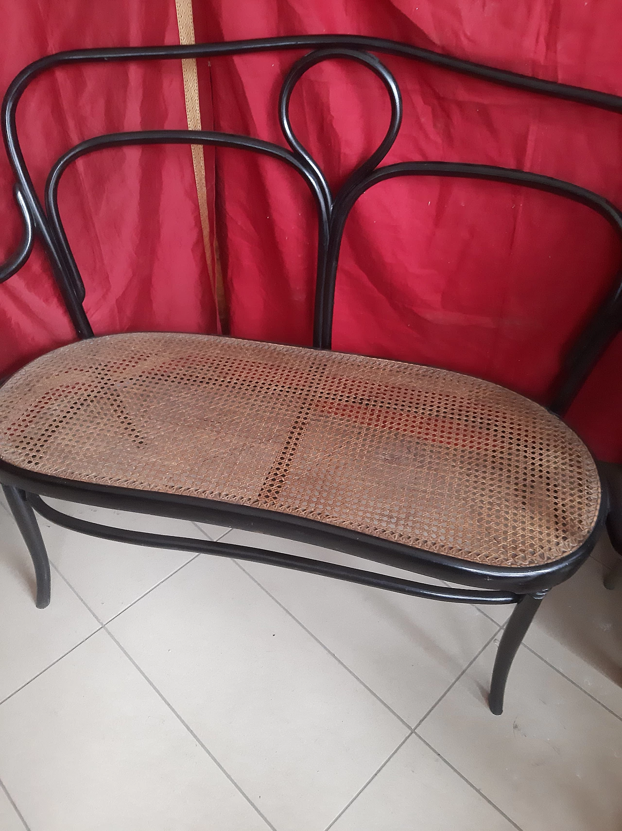 Divano in legno laccato nero e paglia di Vienna nello stile di Jacob & Josef  Kohn, inizio '900 2