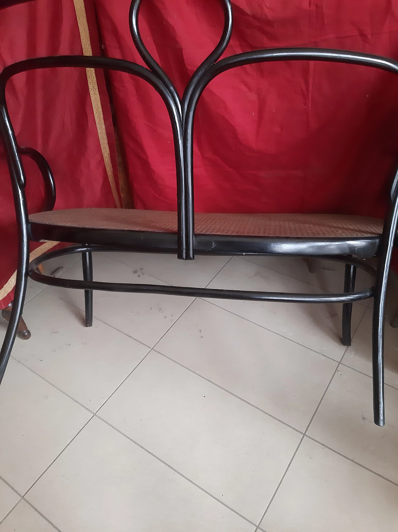 Divano in legno laccato nero e paglia di Vienna nello stile di Jacob & Josef  Kohn, inizio '900 5