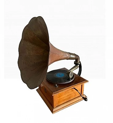 Grammofono in legno e metallo di Columbia Grafonola, inizio '900