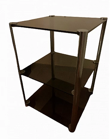 Chromed steel and smoked glass TV stand table, 1970s