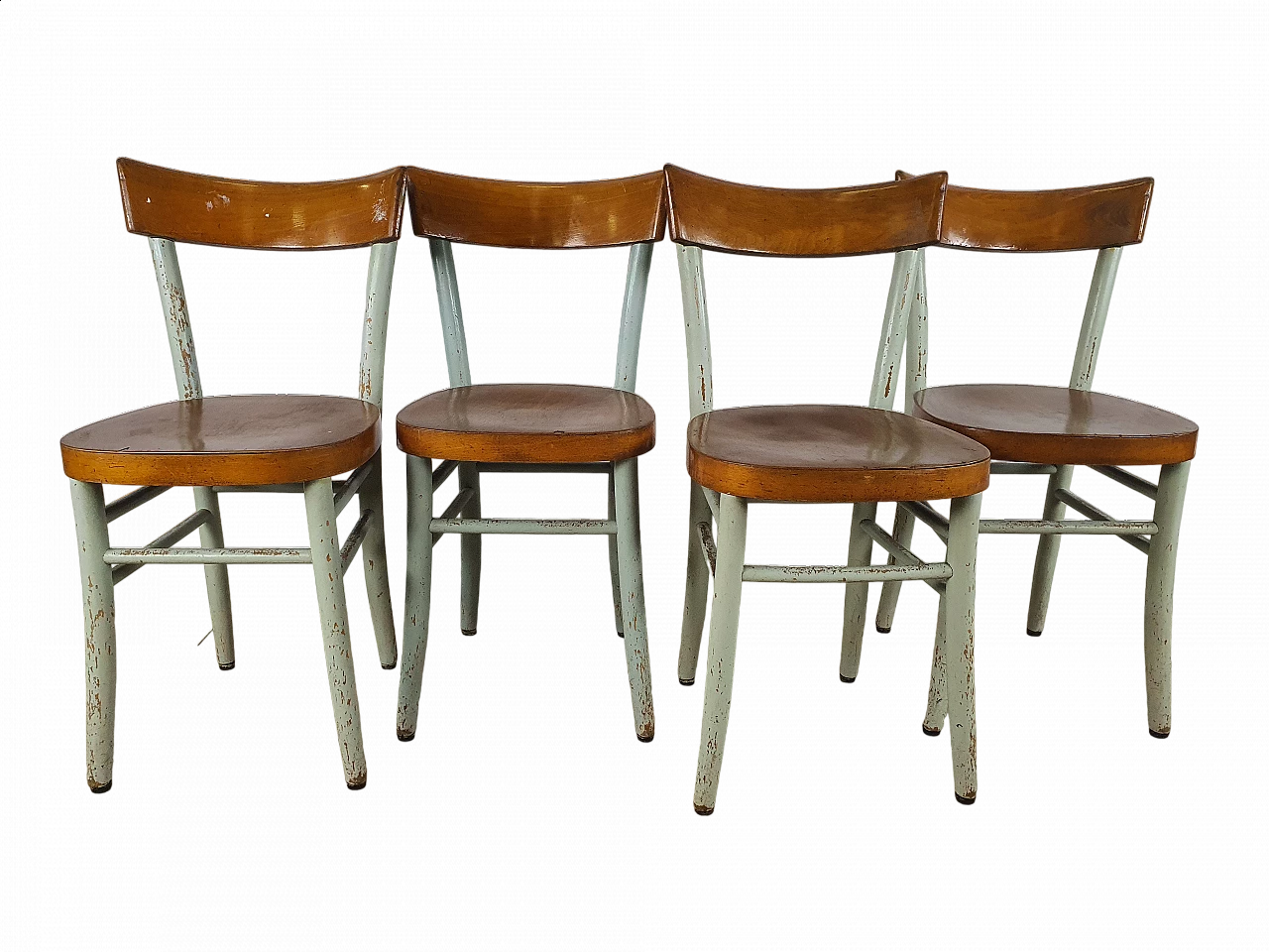 4 Natural and light blue painted beech chairs, 1950s 20