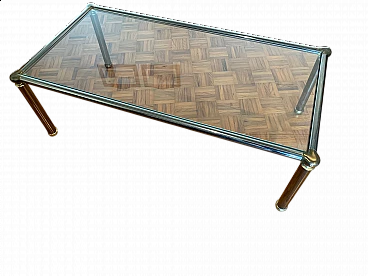 Tavolino in acciaio cromato con piano in vetro, anni '70