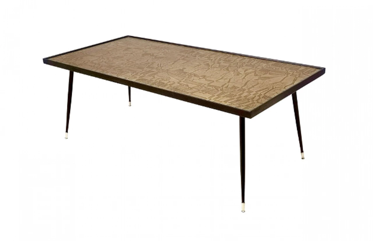 Etched brass, beech and glass coffee table by G. Urs, 1960s 1