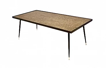 Tavolino in ottone acidato, faggio e vetro di G. Urs, anni '60