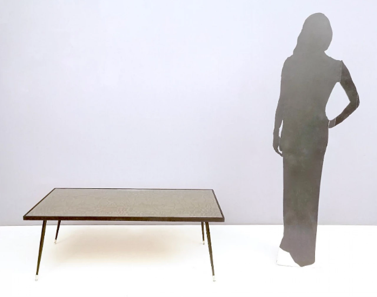 Etched brass, beech and glass coffee table by G. Urs, 1960s 2