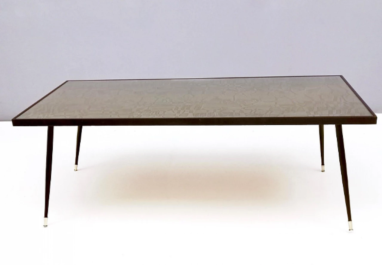 Etched brass, beech and glass coffee table by G. Urs, 1960s 3