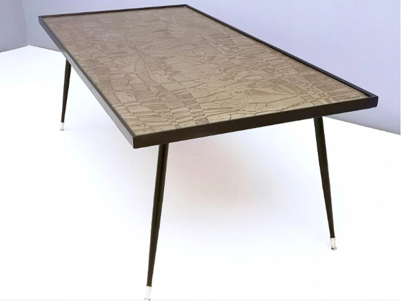 Etched brass, beech and glass coffee table by G. Urs, 1960s 5