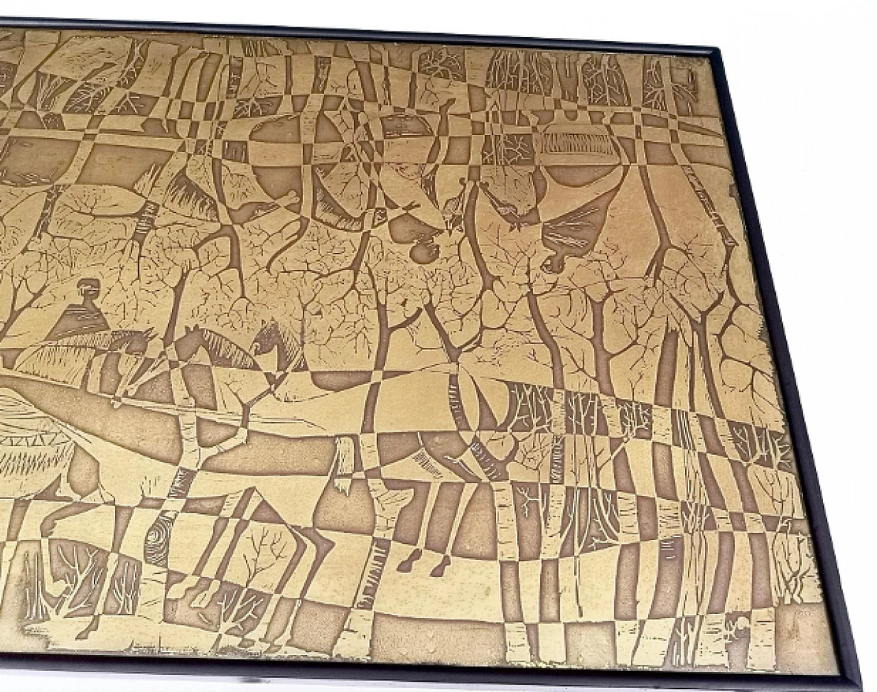 Etched brass, beech and glass coffee table by G. Urs, 1960s 12