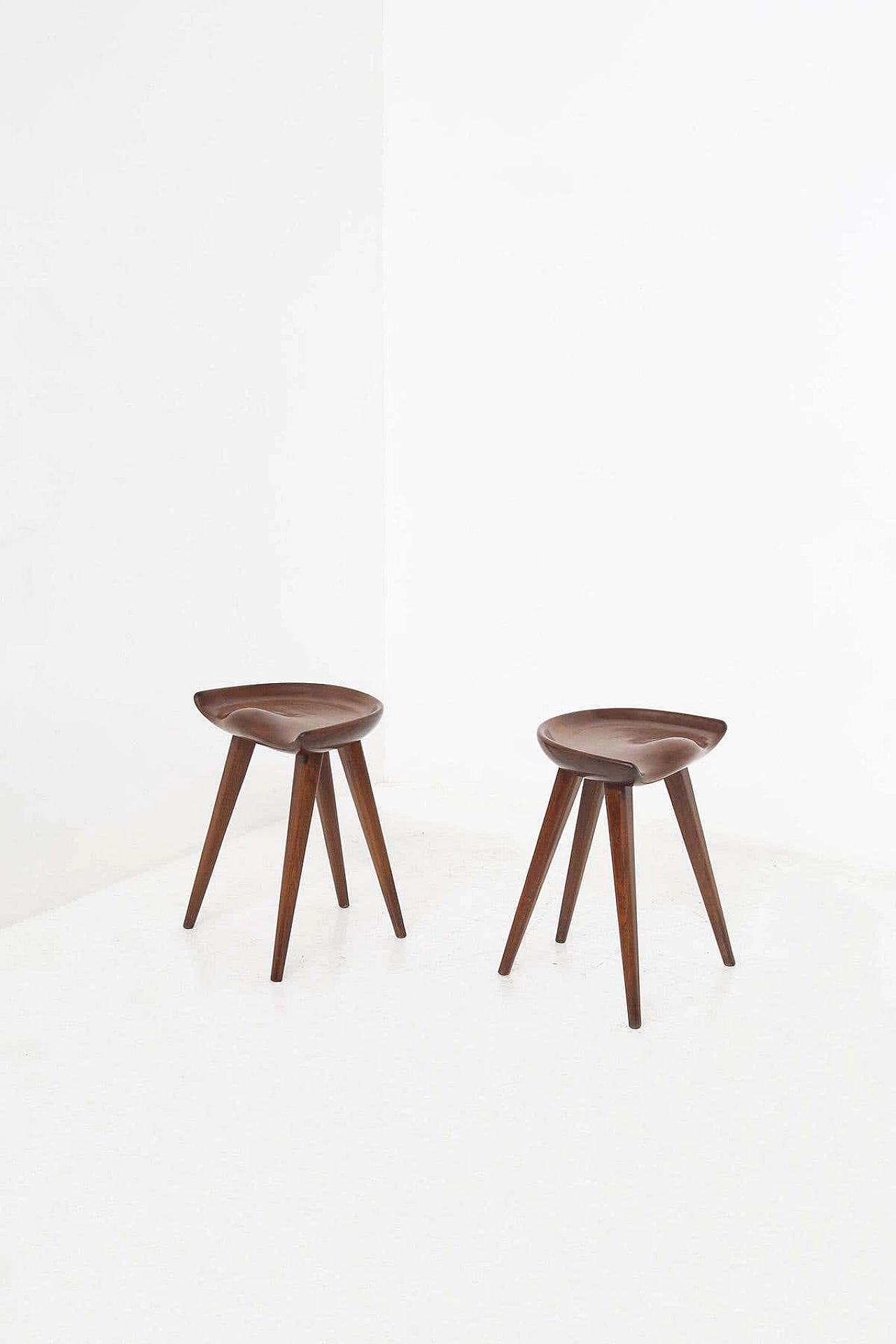 Pair of carved mahogany stools by Mogens Lassen, 1970s 1