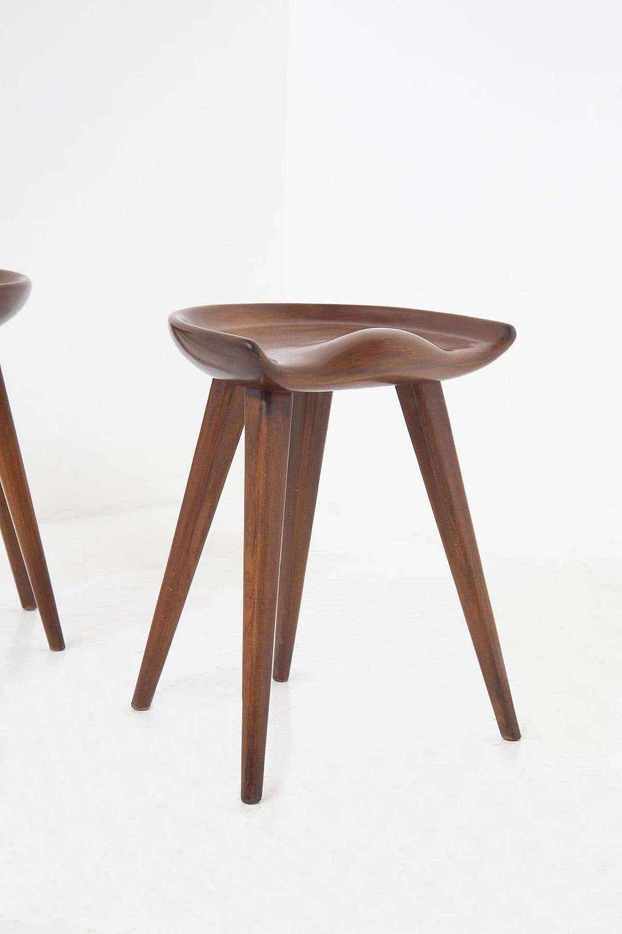 Pair of carved mahogany stools by Mogens Lassen, 1970s 5