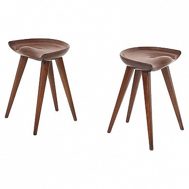 Pair of carved mahogany stools by Mogens Lassen, 1970s