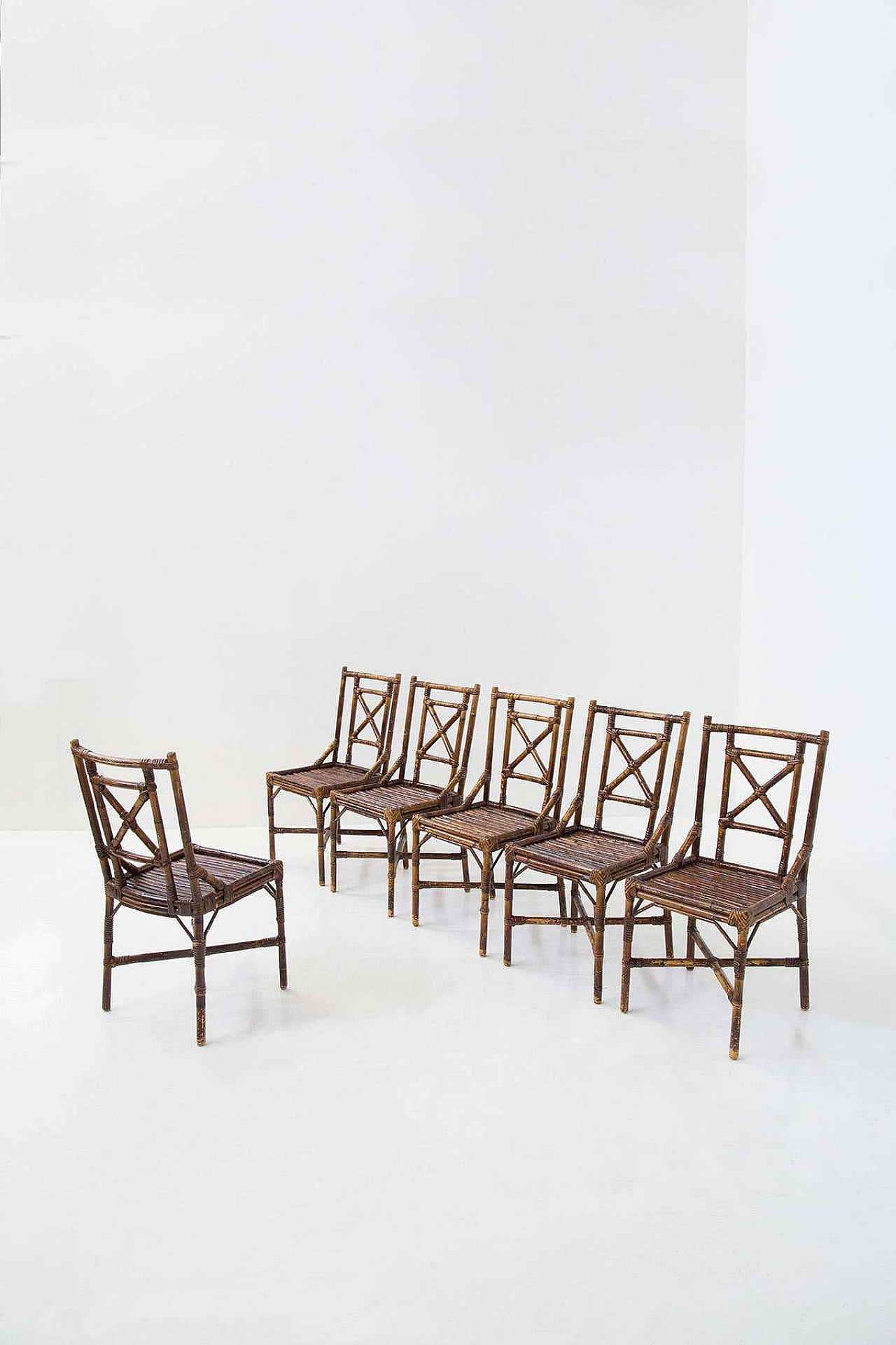 6 Varnished bamboo cane chairs by Vivai del Sud, 1970s 1