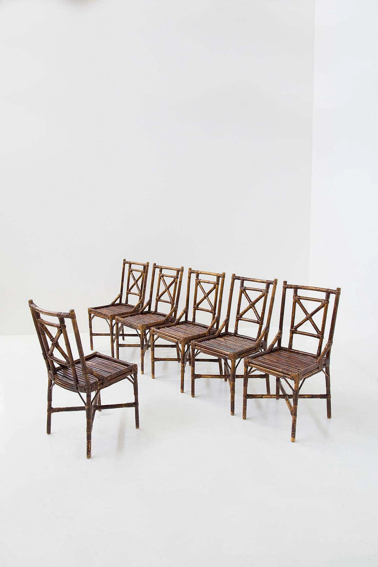 6 Varnished bamboo cane chairs by Vivai del Sud, 1970s 2