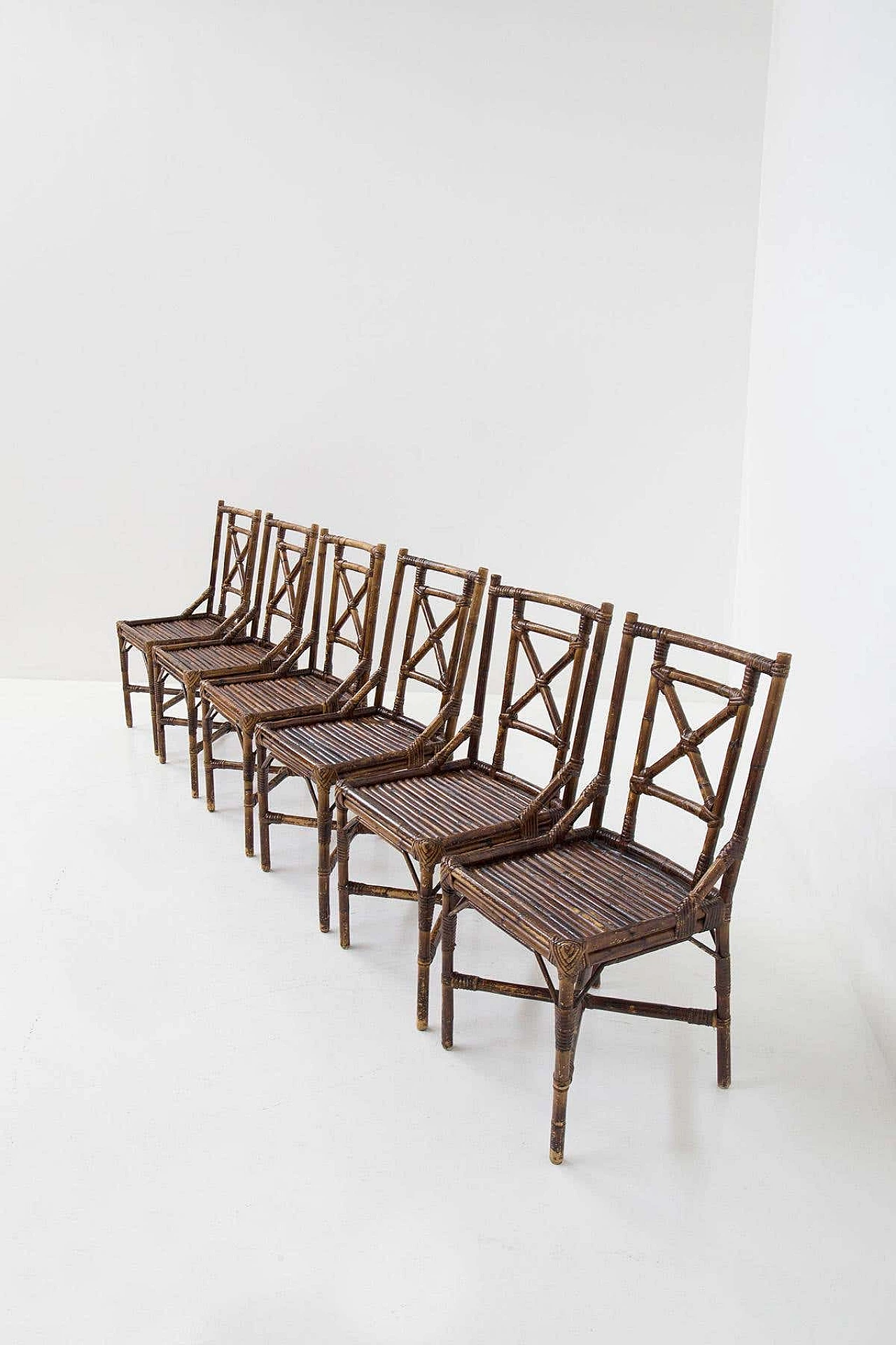 6 Varnished bamboo cane chairs by Vivai del Sud, 1970s 6