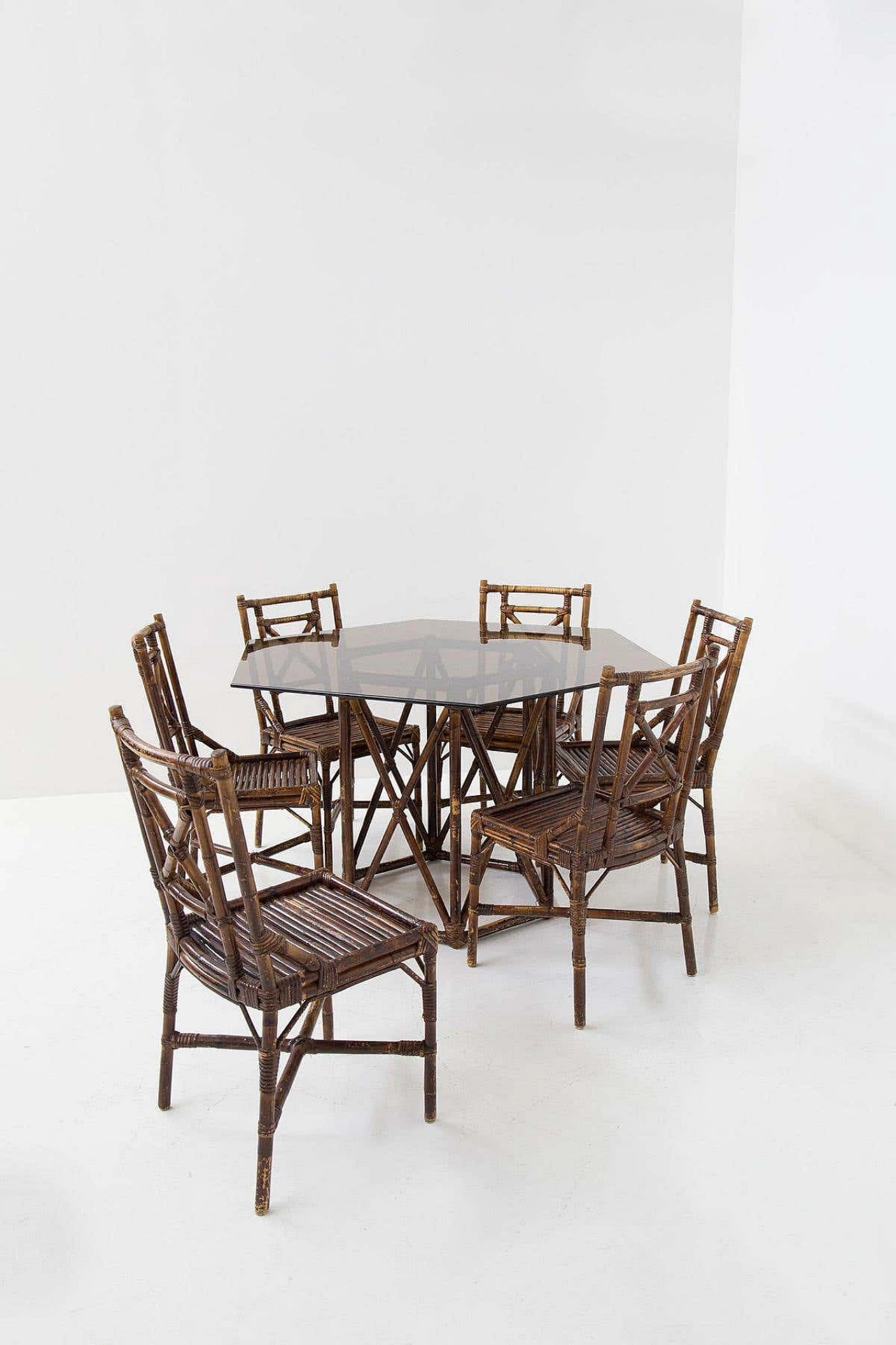 6 Varnished bamboo cane chairs by Vivai del Sud, 1970s 8