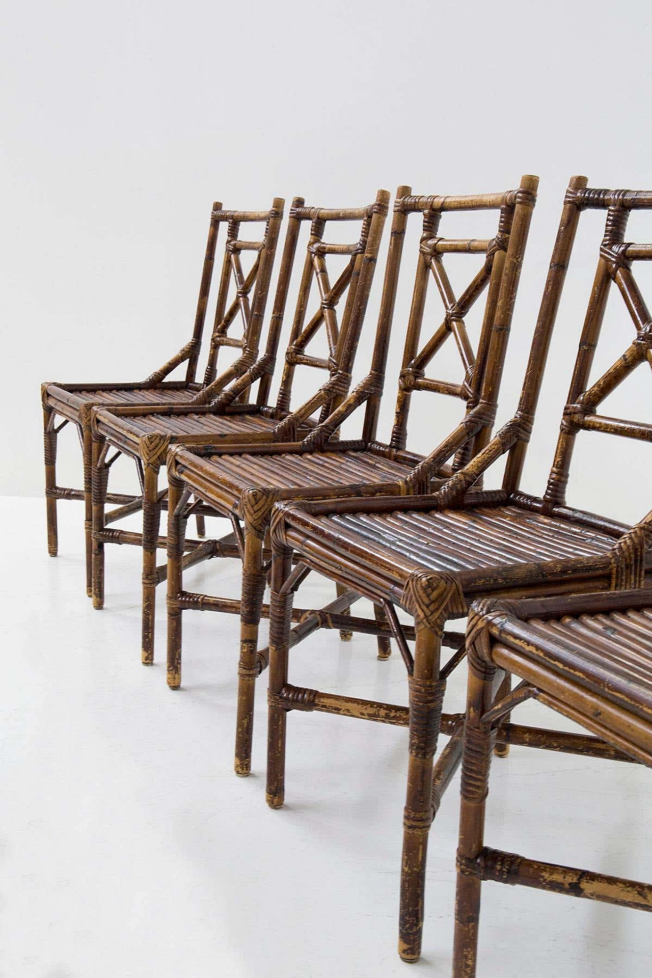 6 Varnished bamboo cane chairs by Vivai del Sud, 1970s 10