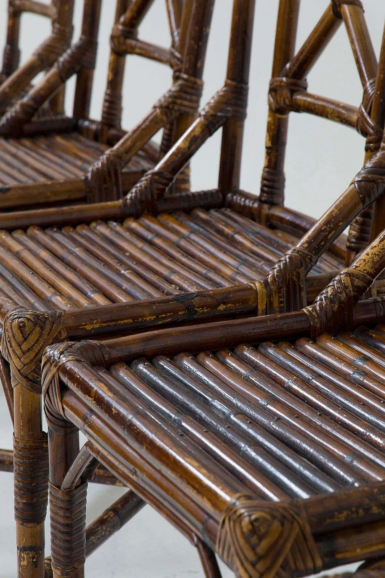 6 Varnished bamboo cane chairs by Vivai del Sud, 1970s 12
