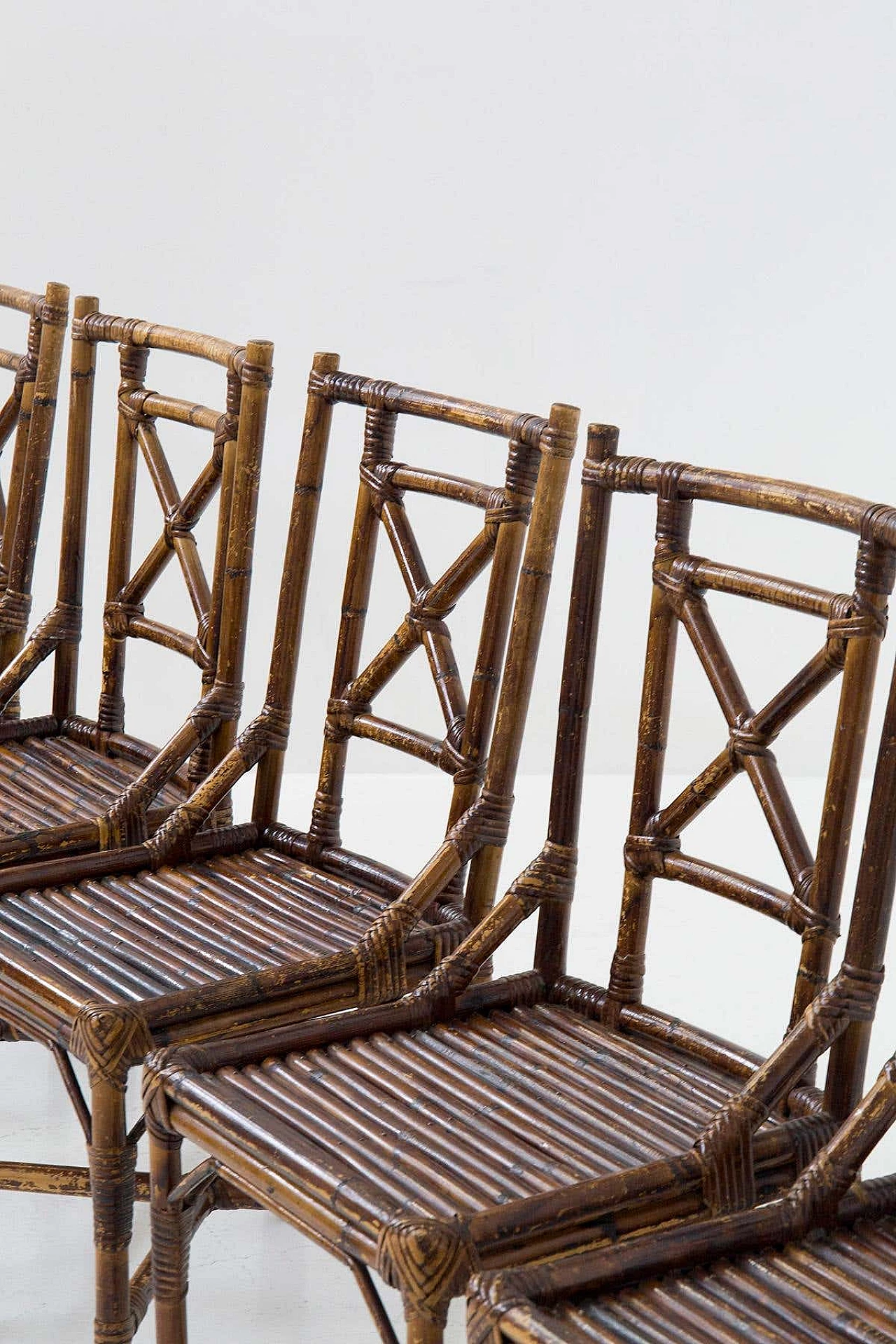 6 Varnished bamboo cane chairs by Vivai del Sud, 1970s 13