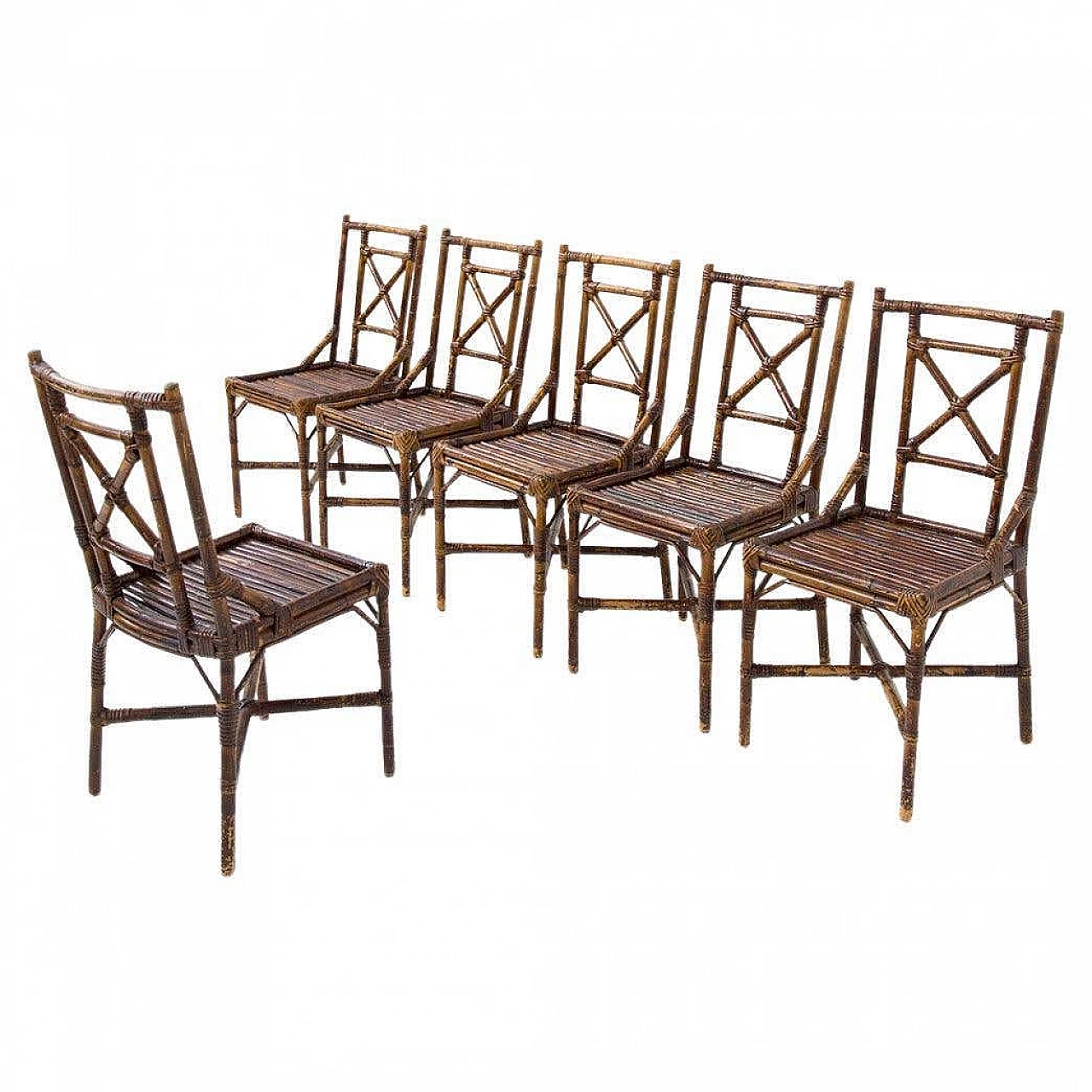 6 Varnished bamboo cane chairs by Vivai del Sud, 1970s 14