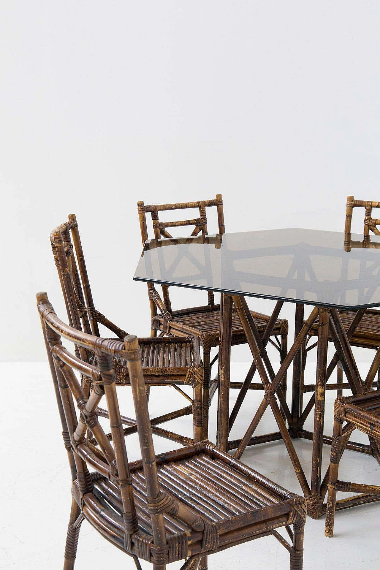 6 Varnished bamboo cane chairs by Vivai del Sud, 1970s 16