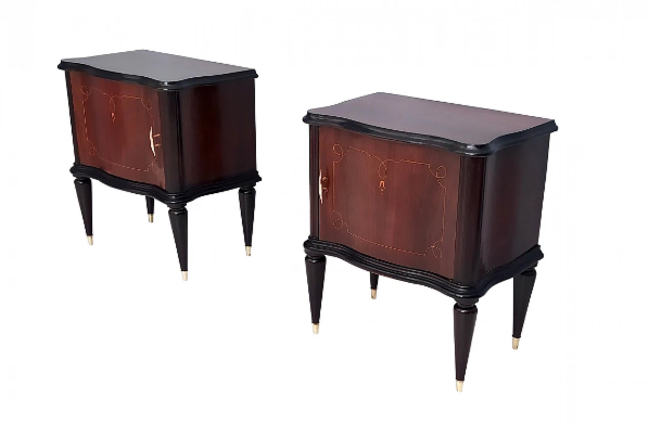 Pair of walnut bedside tables in the style of Tomaso Buzzi, 1950s 1