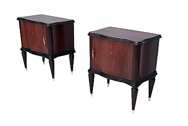 Pair of walnut bedside tables in the style of Tomaso Buzzi, 1950s