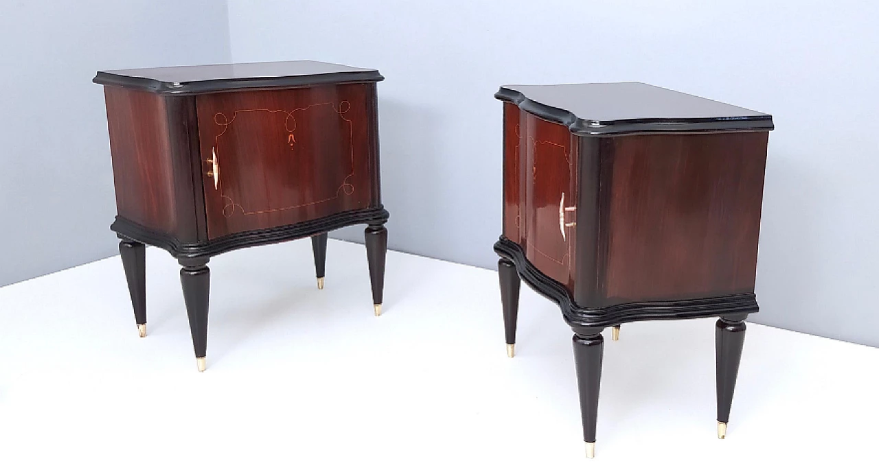 Pair of walnut bedside tables in the style of Tomaso Buzzi, 1950s 5