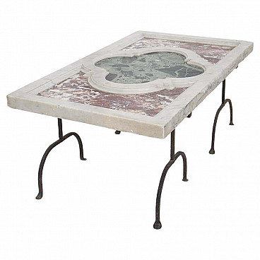Table with iron base and top in various marbles, 17th century